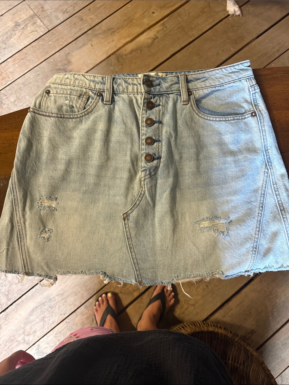We The Free Light Blue Distressed Denim Mini Skirt